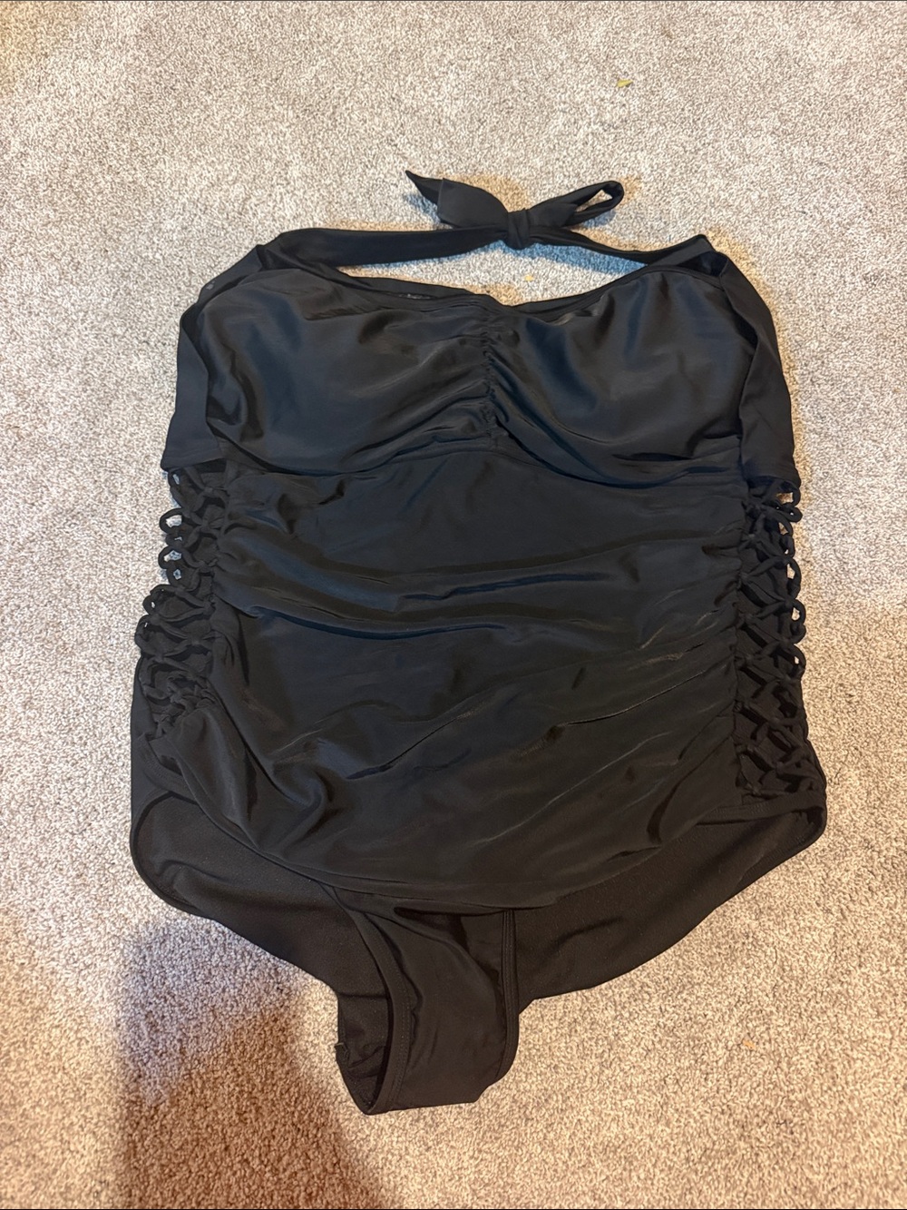 Swimsuits For All Black One-Piece Halter Swimwear with Side Lattice